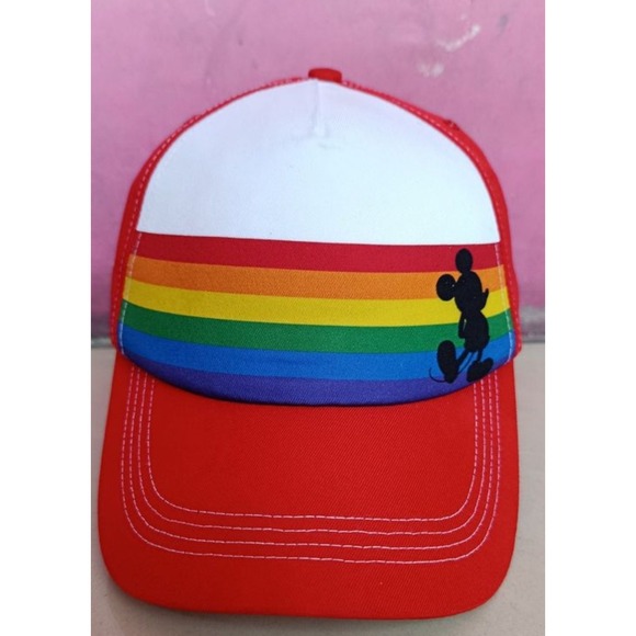 Disney Other - Disney Parks Mickey Mouse Rainbow Pride Trucker Hat Red White Adjustable Cap
